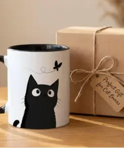 Alternative view of Black Cat Mug – Minimalist Coffee Cup – Modern Cat Lover Gift