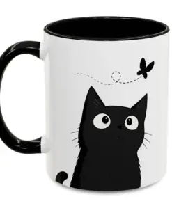 Black Cat Mug – Minimalist Coffee Cup – Modern Cat Lover Gift