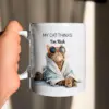 Funny Cat Mug – My Cat Thinks I’m Rich Coffee Cup – Ceramic Gift for Cat Lovers