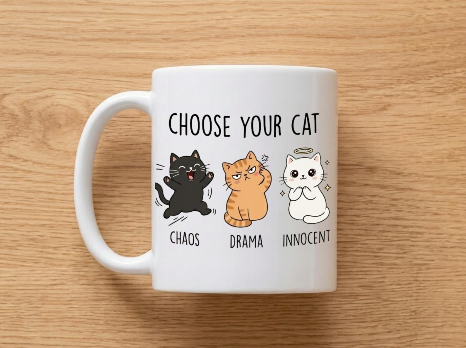 Funny Cat Mug – Choose Your Cat Chaos Drama Innocent – Cute Cat Lover Gift - Image 2