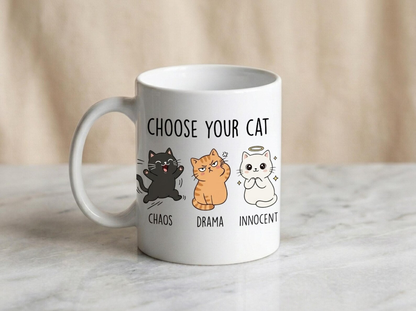 Funny Cat Mug – Choose Your Cat Chaos Drama Innocent – Cute Cat Lover Gift - Image 3