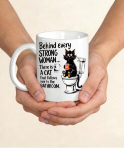 Alternative view of Funny Strong Woman Mug – Sarcastic Cat Lover Coffee Cup – Black Kitty Design Gift