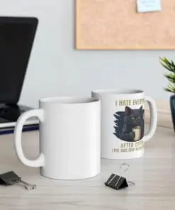 Alternative view of Funny Cat Coffee Mug Grumpy Black Cat Humor Cup 11oz Gift Morning Drink