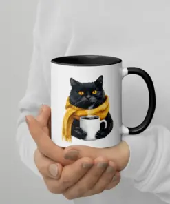 Alternative view of Funny Black Cat Coffee Mug – Cute Scarf Cat Lover Gift for Women & Men