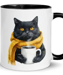 Funny Black Cat Coffee Mug – Cute Scarf Cat Lover Gift for Women & Men