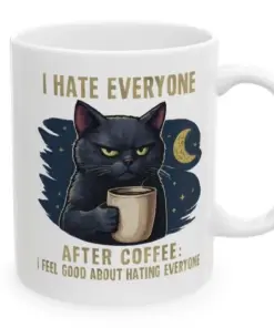 Funny Cat Coffee Mug Grumpy Black Cat Humor Cup 11oz Gift Morning Drink