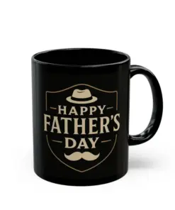 Father’s Day Mug for Dad – Black Coffee Cup with Hat & Mustache Design – Gift for Father