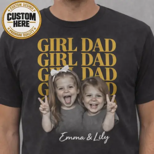 mockup-3-1.webp Custom Girl Dad & Mom Photo Shirt – Vintage Retro Family Tee