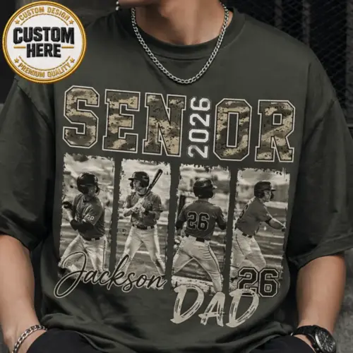 mockup-5-1.webp Personalized Senior Mom & Dad 2026 Shirt – Vintage Football Photo Tee